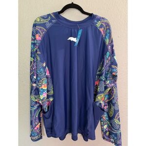 Halcurt Womens 3X Rash Guard Long Sleeve UPF 50+ Floral Paisley Navy Blue NWT